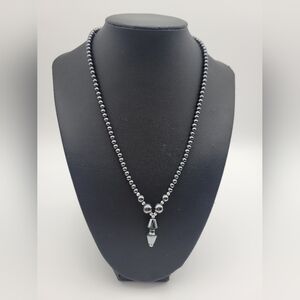 Black Hematite Long Round Beaded Necklace Choker